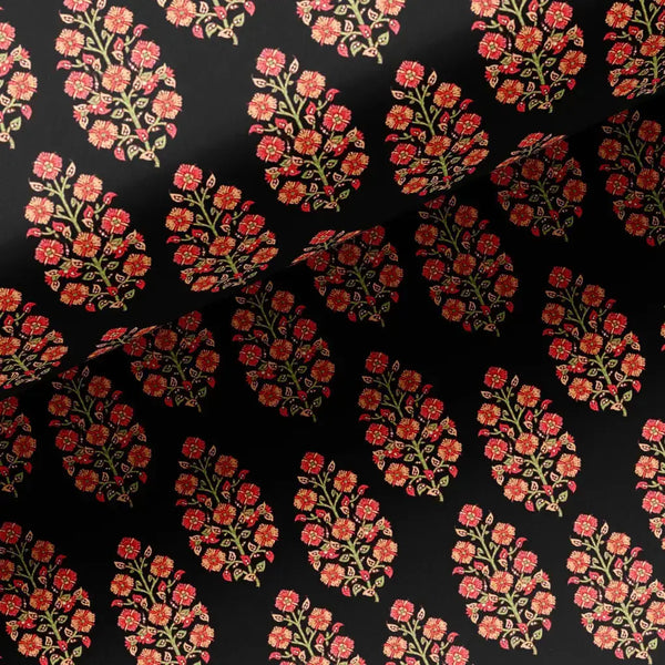 Red Floral Laying Over Black Digital Printed Fabric – mu 0 0ma09632 110 red floral laying over black digital printed fabric 2 - alternate view
