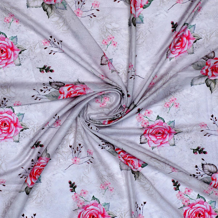 Beautiful Floating Pink Rose Digital Printed Fabric - FAB VOGUE Studio®