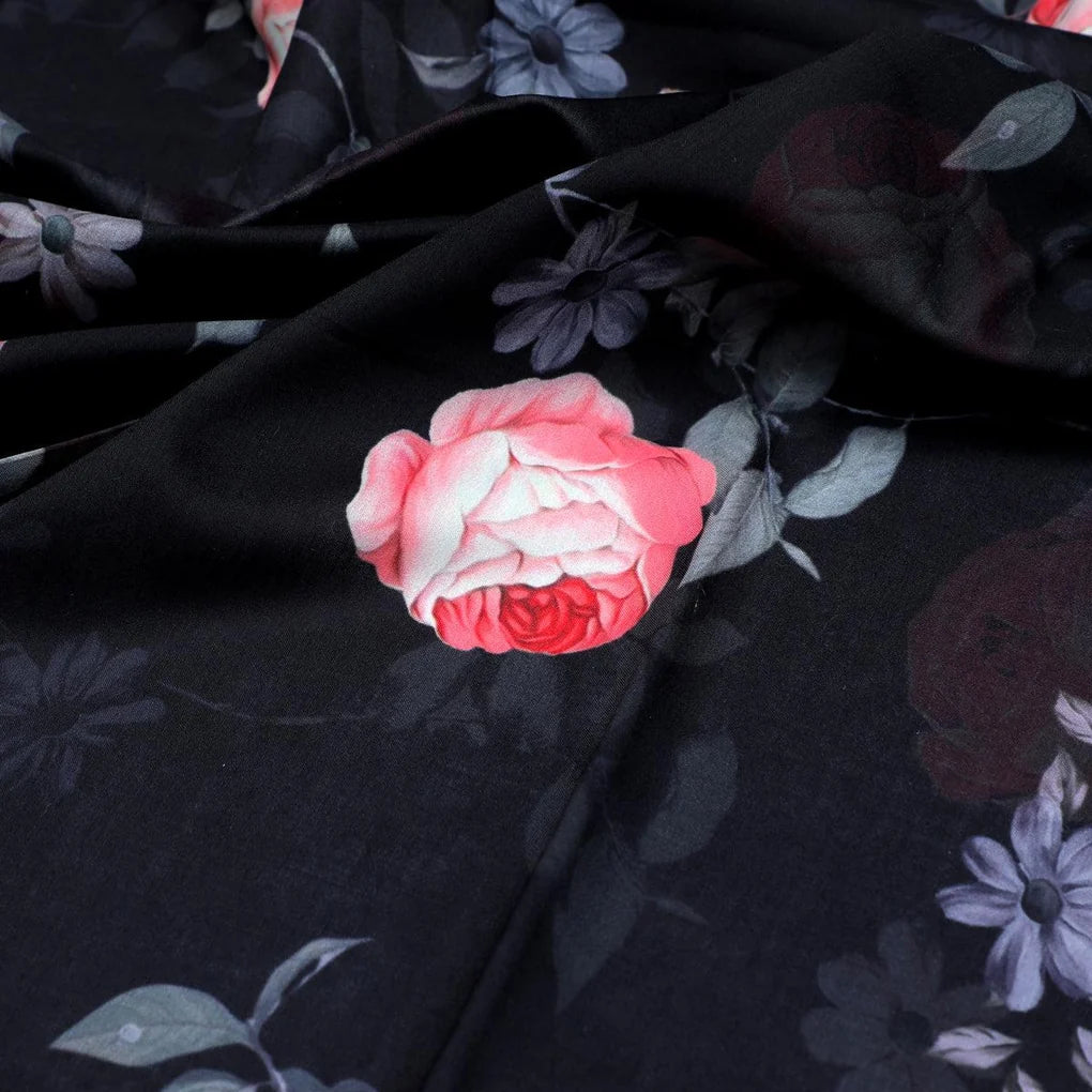 Elegant Floral Over Black Base Digital Printed Fabric – mu 0 0ta06659p1 110 elegant floral over black base digital printed fabric 3