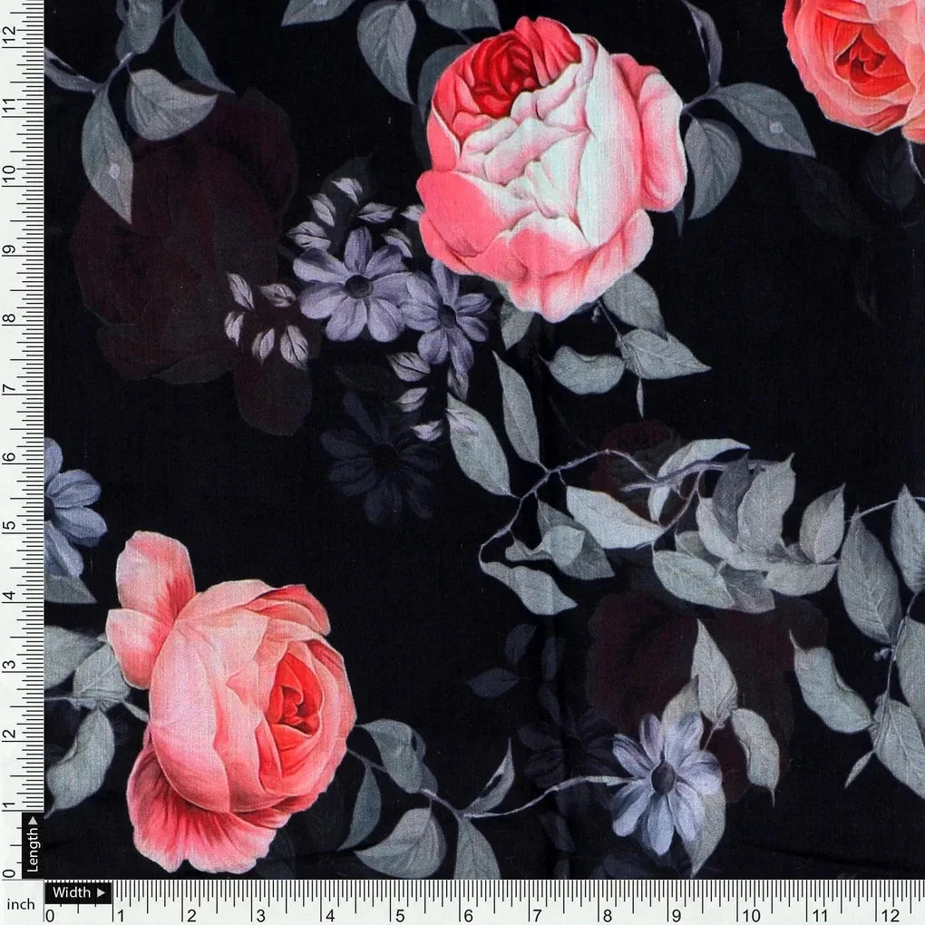 Elegant Floral Over Black Base Digital Printed Fabric – mu 0 0ta06659p1 110 elegant floral over black base digital printed fabric 4