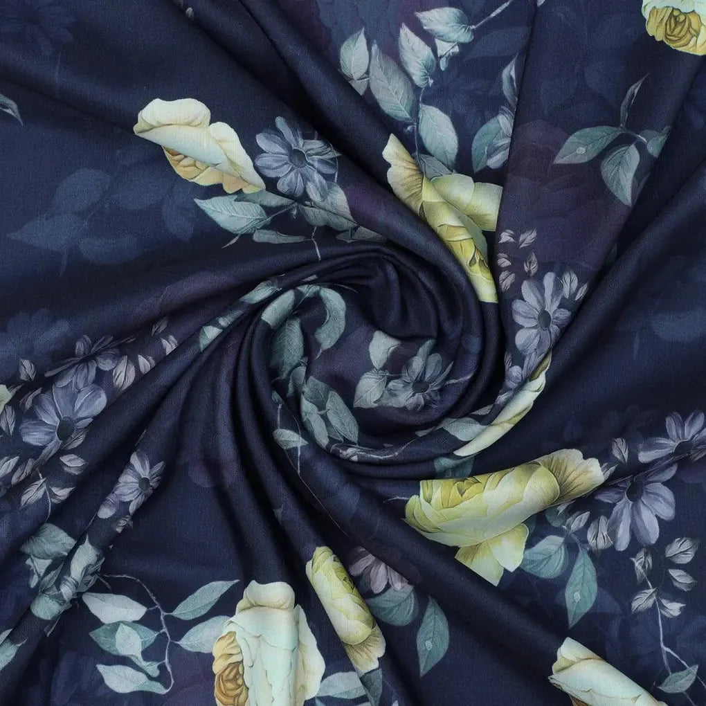 Elegant Floral Over Blue Base Digital Printed Fabric – mu 0 0ta06659p3 110 elegant floral over blue base digital printed fabric 1