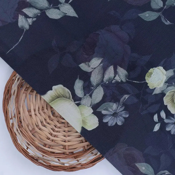 Elegant Floral Over Blue Base Digital Printed Fabric – mu 0 0ta06659p3 110 elegant floral over blue base digital printed fabric 2 - alternate view