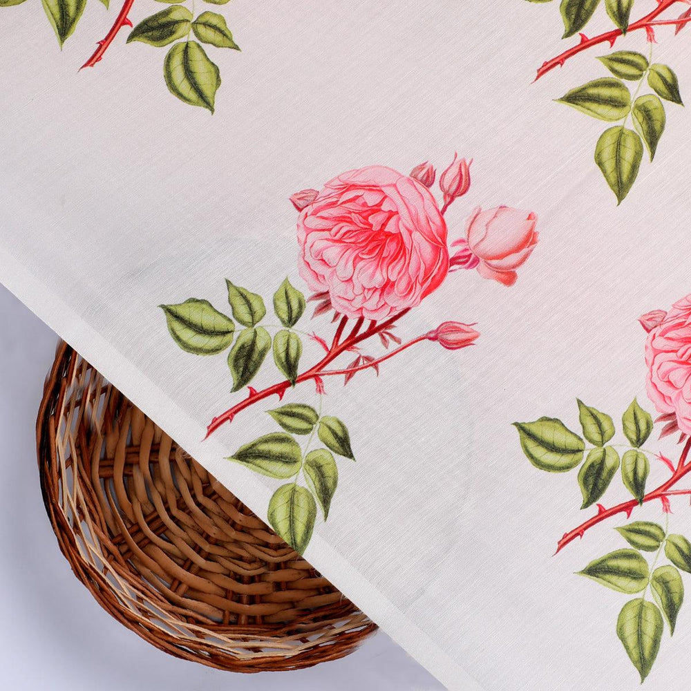 Red Rose Laying Over Peach Base Digital Printed Fabric - FAB VOGUE Studio®