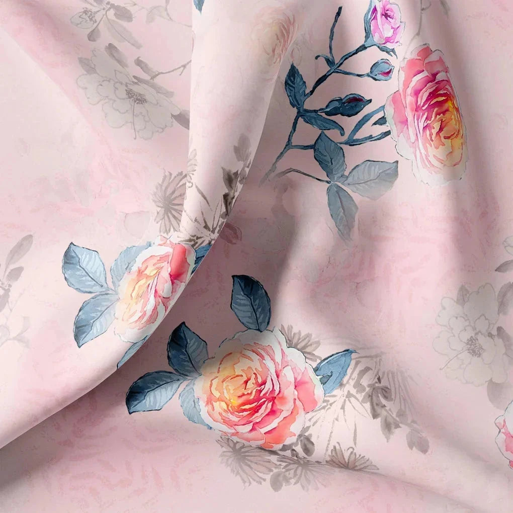 Roses Floating on Pink Base Digital Printed Fabric – mu 0 0ta07124b 110 roses floating on pink base digital printed fabric 1
