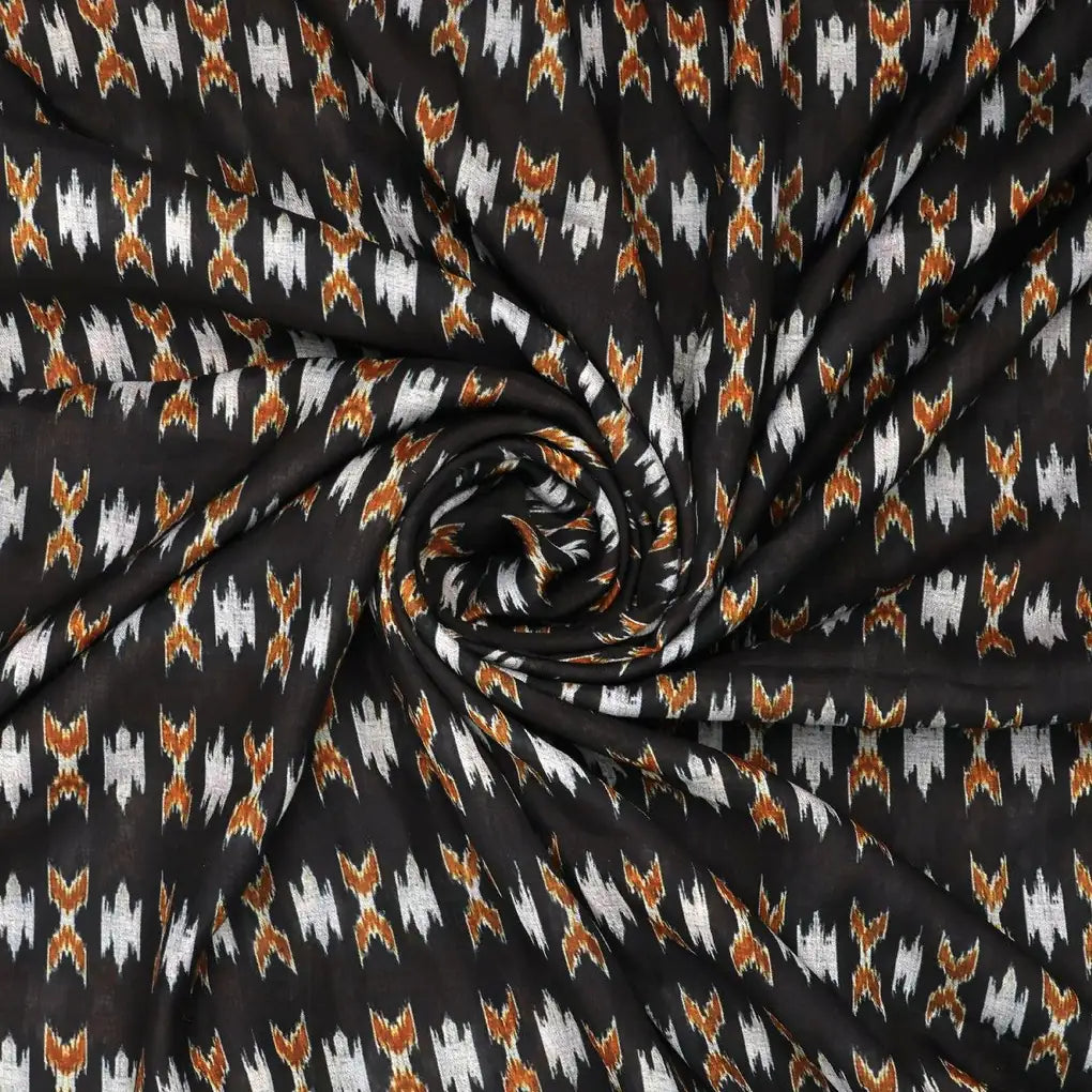 Black Ikat Digital Printed Muslin Fabric – mu 0 fvs202215 110 black ikat digital printed muslin fabric 1