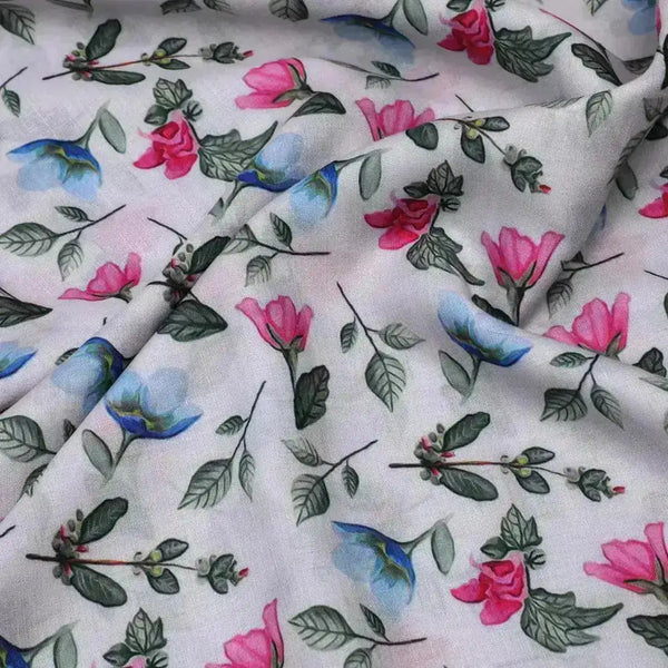 Flower With Olive Leaf Digital Printed Fabric - Muslin – mu 0 ma0109 110 flower with olive leaf digital printed fabric muslin 2 - alternate view