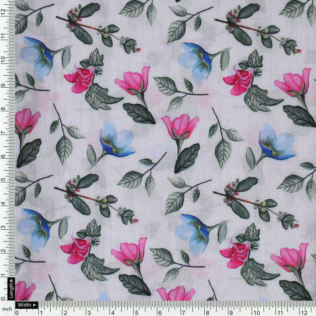 Flower With Olive Leaf Digital Printed Fabric - Muslin - FAB VOGUE Studio®