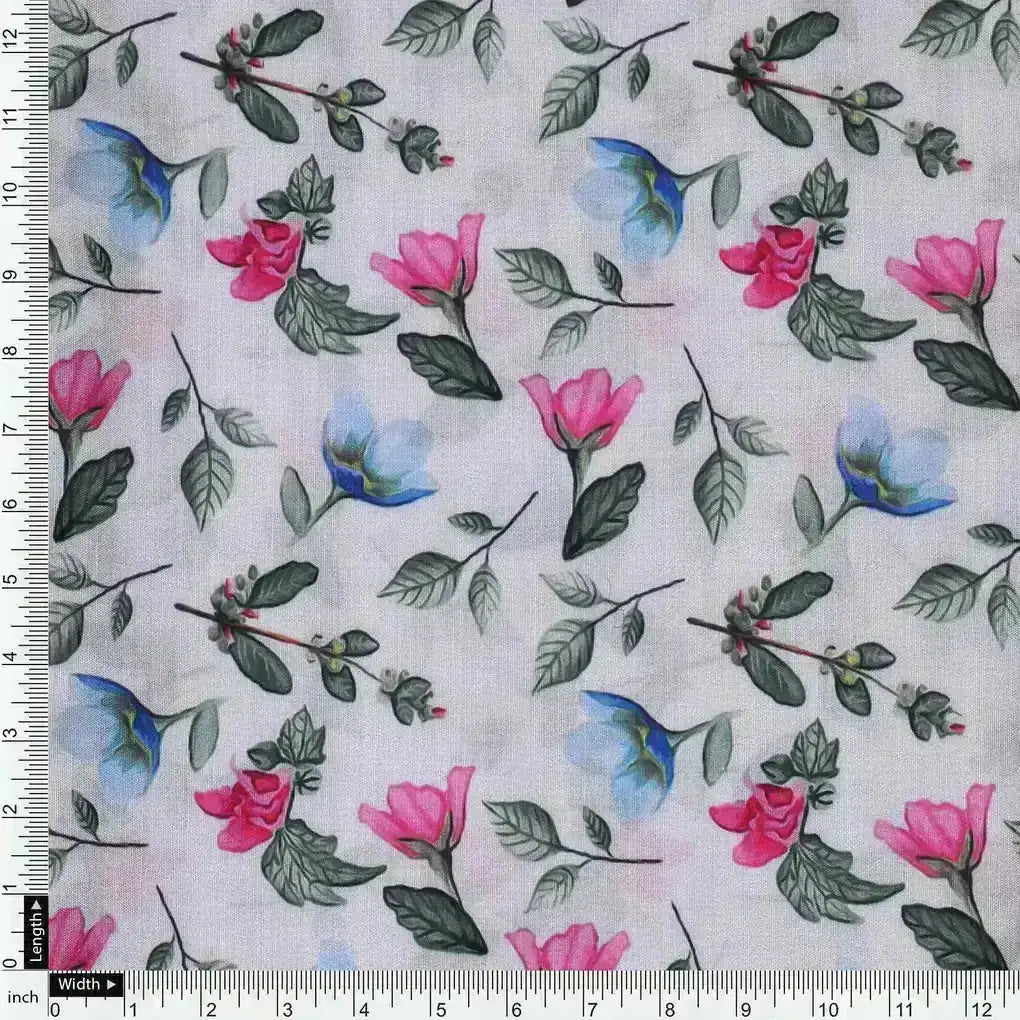 Flower With Olive Leaf Digital Printed Fabric - Muslin – mu 0 ma0109 110 flower with olive leaf digital printed fabric muslin 4