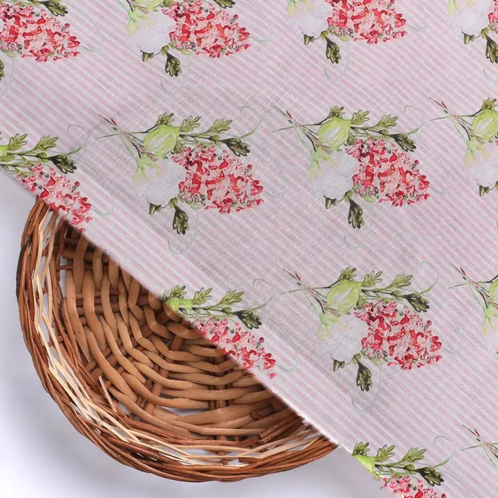 Pink Flower Pack With Stripes Digital Printed Fabric  - Muslin – mu 0 ma012731 110 pink flower pack with stripes digital printed fabric muslin 2