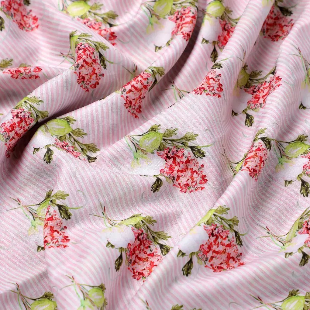 Pink Flower Pack With Stripes Digital Printed Fabric  - Muslin – mu 0 ma012731 110 pink flower pack with stripes digital printed fabric muslin 3