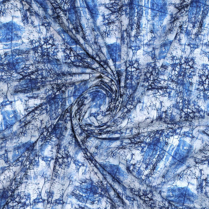 Blue Artistic Abstract Digital Printed Fabric - Muslin - FAB VOGUE Studio®