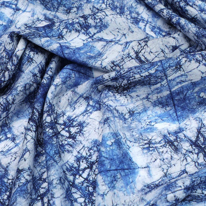 Blue Artistic Abstract Digital Printed Fabric - Muslin - FAB VOGUE Studio®