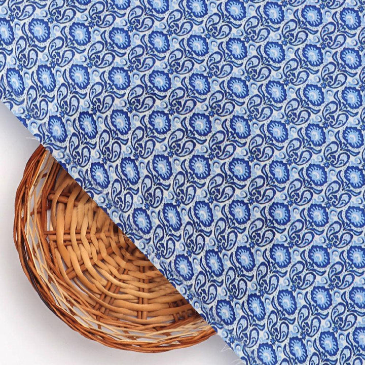 Tiny Blue Motif Allover Digital Printed Fabric - Muslin - FAB VOGUE Studio®
