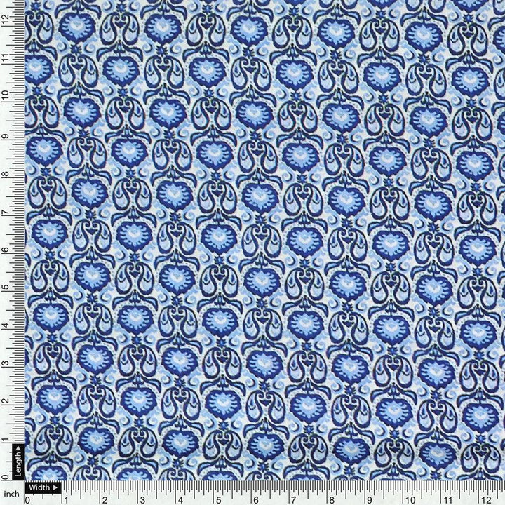 Tiny Blue Motif Allover Digital Printed Fabric - Muslin - FAB VOGUE Studio®