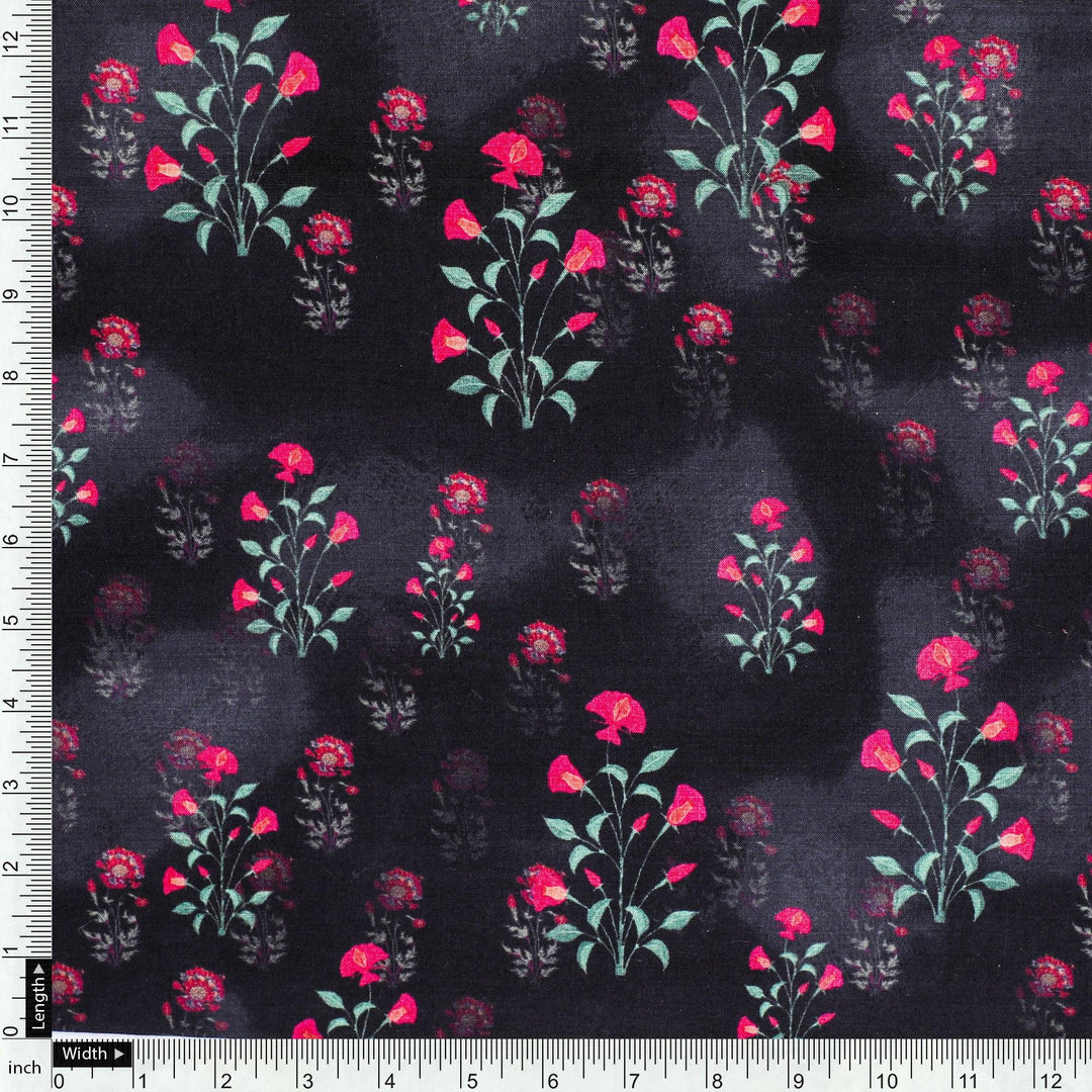 Red Flower over Black Base Difgital Printed Fabric - FAB VOGUE Studio®