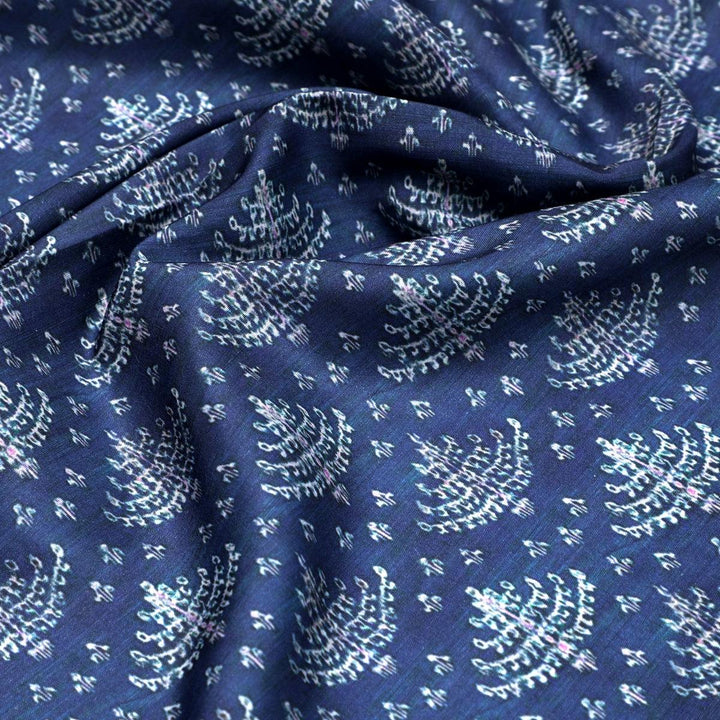 Suzani Over Blue Base Digital Printed Fabric - FAB VOGUE Studio®