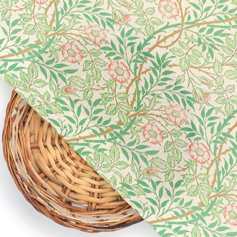 Western Flowers Small Leaves Digital Printed Fabric - Muslin - FAB VOGUE Studio®