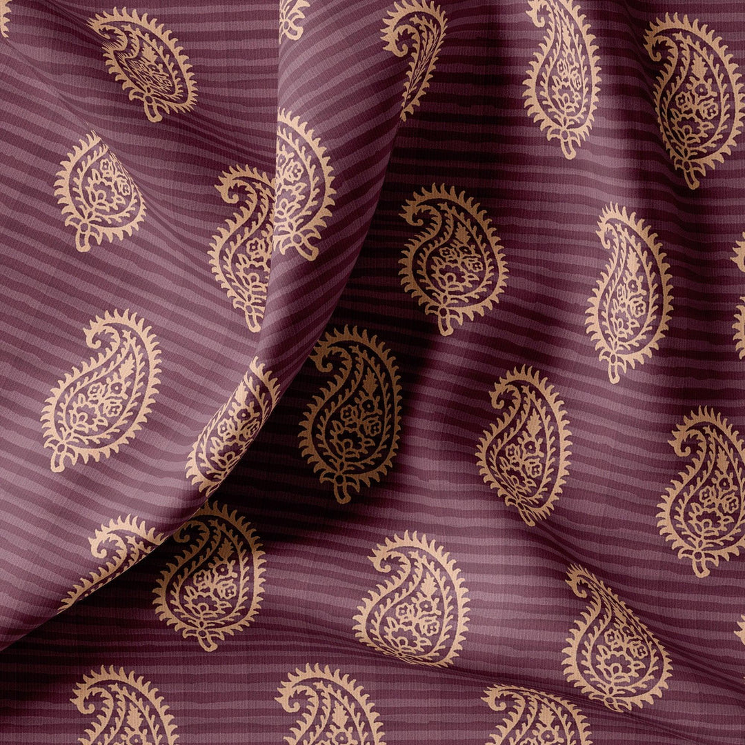 Paisley Pattern Over Maroon Base Digital Printed Fabric - FAB VOGUE Studio®
