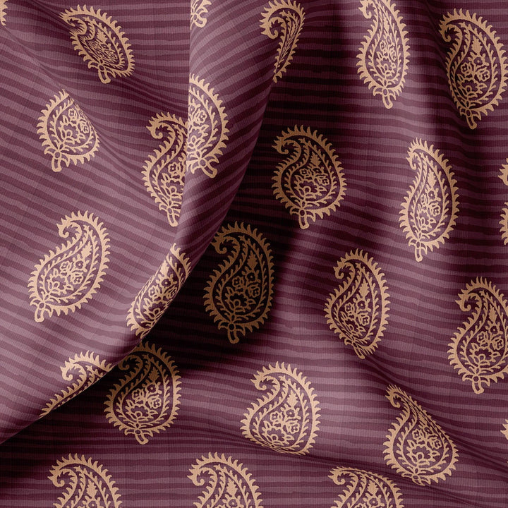 Paisley Pattern Over Maroon Base Digital Printed Fabric - FAB VOGUE Studio®