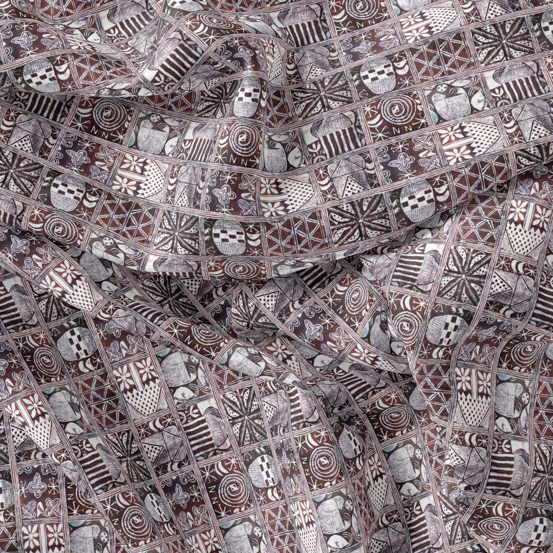 Greek Art Of Multitype Pattern Digital Printed Fabric - Poly Muslin - FAB VOGUE Studio®