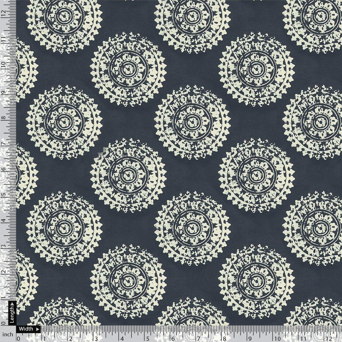 Seamless Rounded Suzani Art Digital Printed Fabric - Poly Muslin - FAB VOGUE Studio®