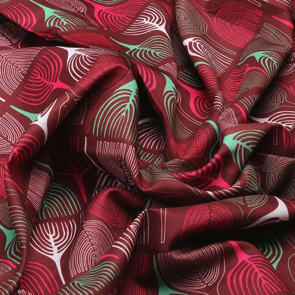 Bold Colourful Mahogany Leaf Digital Printed Fabric - Poly Muslin – mu 0 ta0169 110 bold colourful mahogany leaf digital printed fabric poly muslin 3
