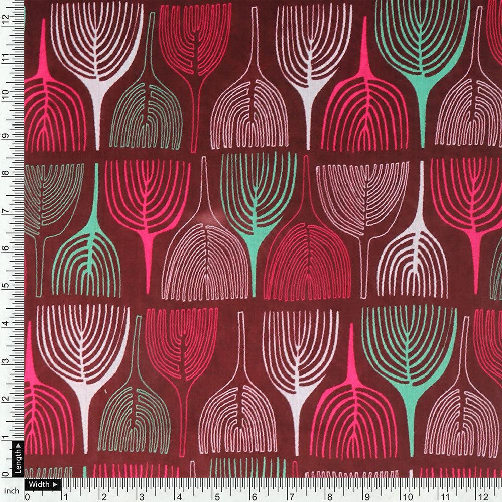 Bold Colourful Mahogany Leaf Digital Printed Fabric - Poly Muslin - FAB VOGUE Studio®