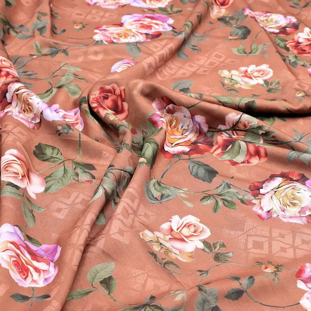 Oil Painted Flowers On Brown Digital Printed Fabric - Muslin – mu 0 ta05665p2 110 oil painted flowers on brown digital printed fabric muslin 3
