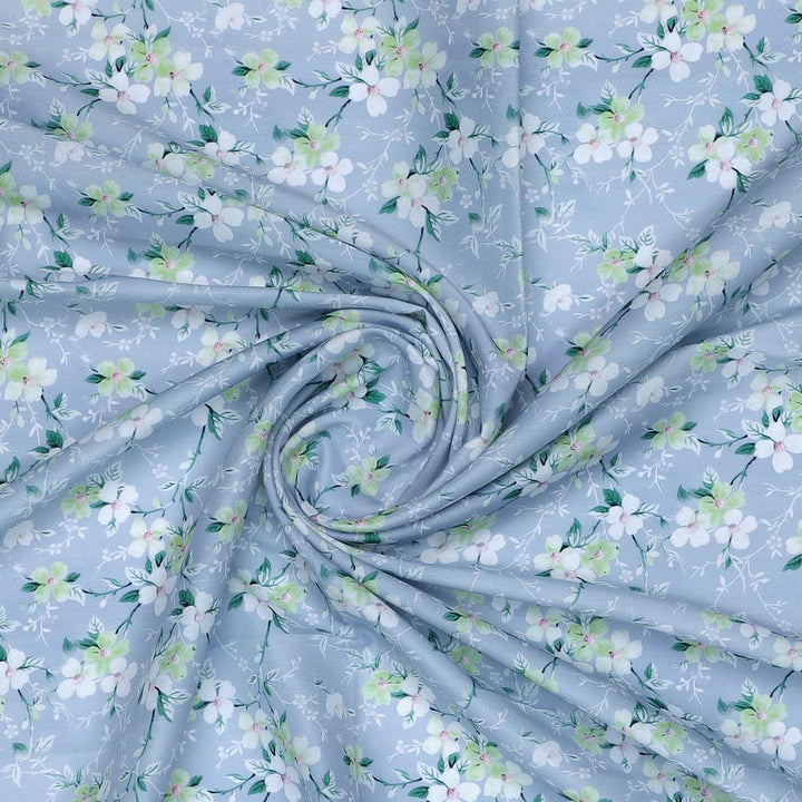 Beautiful White Jasmine Valley Flower Digital Printed Fabric - Muslin - FAB VOGUE Studio®