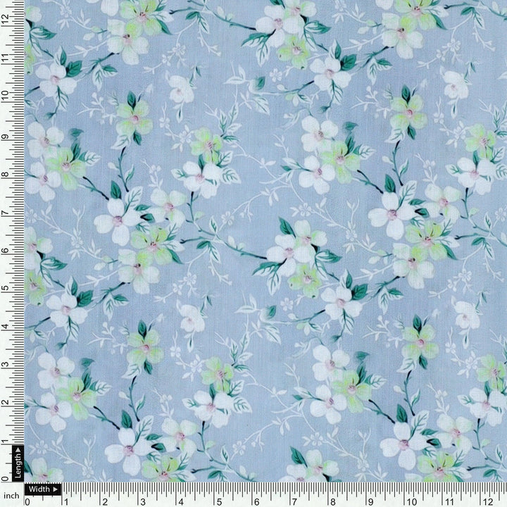 Beautiful White Jasmine Valley Flower Digital Printed Fabric - Muslin - FAB VOGUE Studio®