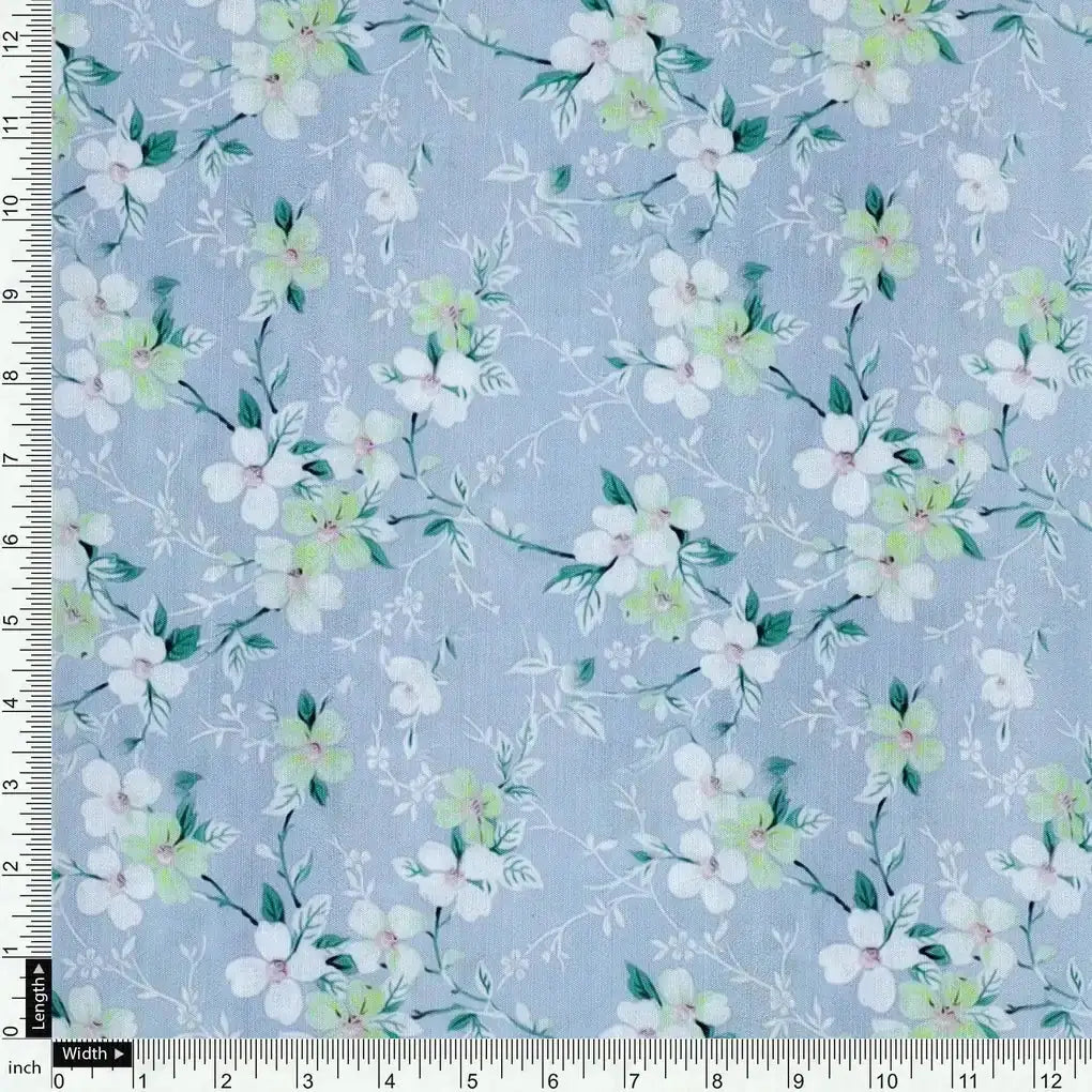 Beautiful White Jasmine Valley Flower Digital Printed Fabric - Muslin – mu 0 ta05677 110 beautiful white jasmine valley flower digital printed fabric muslin 4