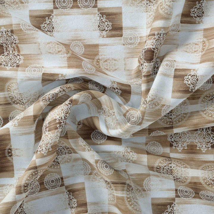 Checkered Pattern With Decorative Motifs Digital Printed Fabric - Muslin - FAB VOGUE Studio®