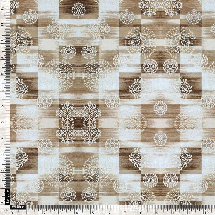 Checkered Pattern With Decorative Motifs Digital Printed Fabric - Muslin - FAB VOGUE Studio®