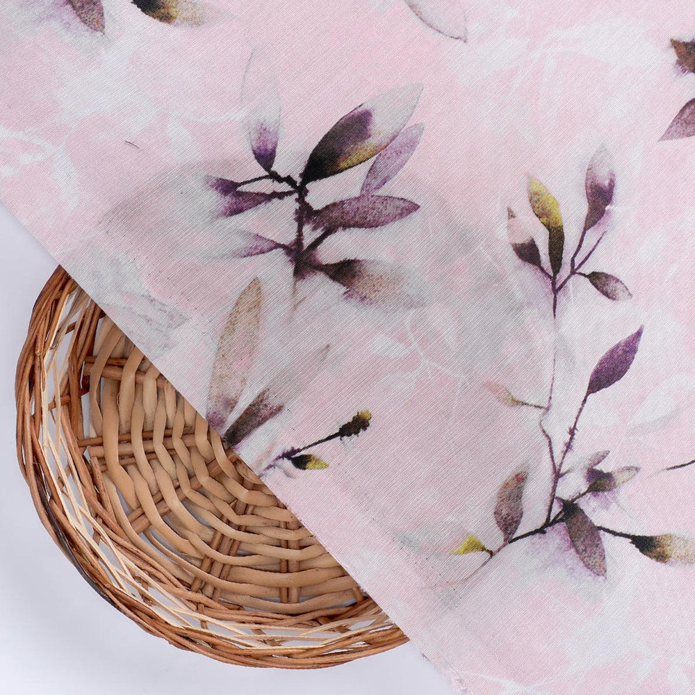 Pinkish Thin And Light Leaves Digital Printed Fabric - Muslin - FAB VOGUE Studio®