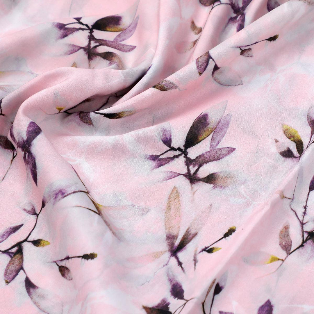 Pinkish Thin And Light Leaves Digital Printed Fabric - Muslin - FAB VOGUE Studio®