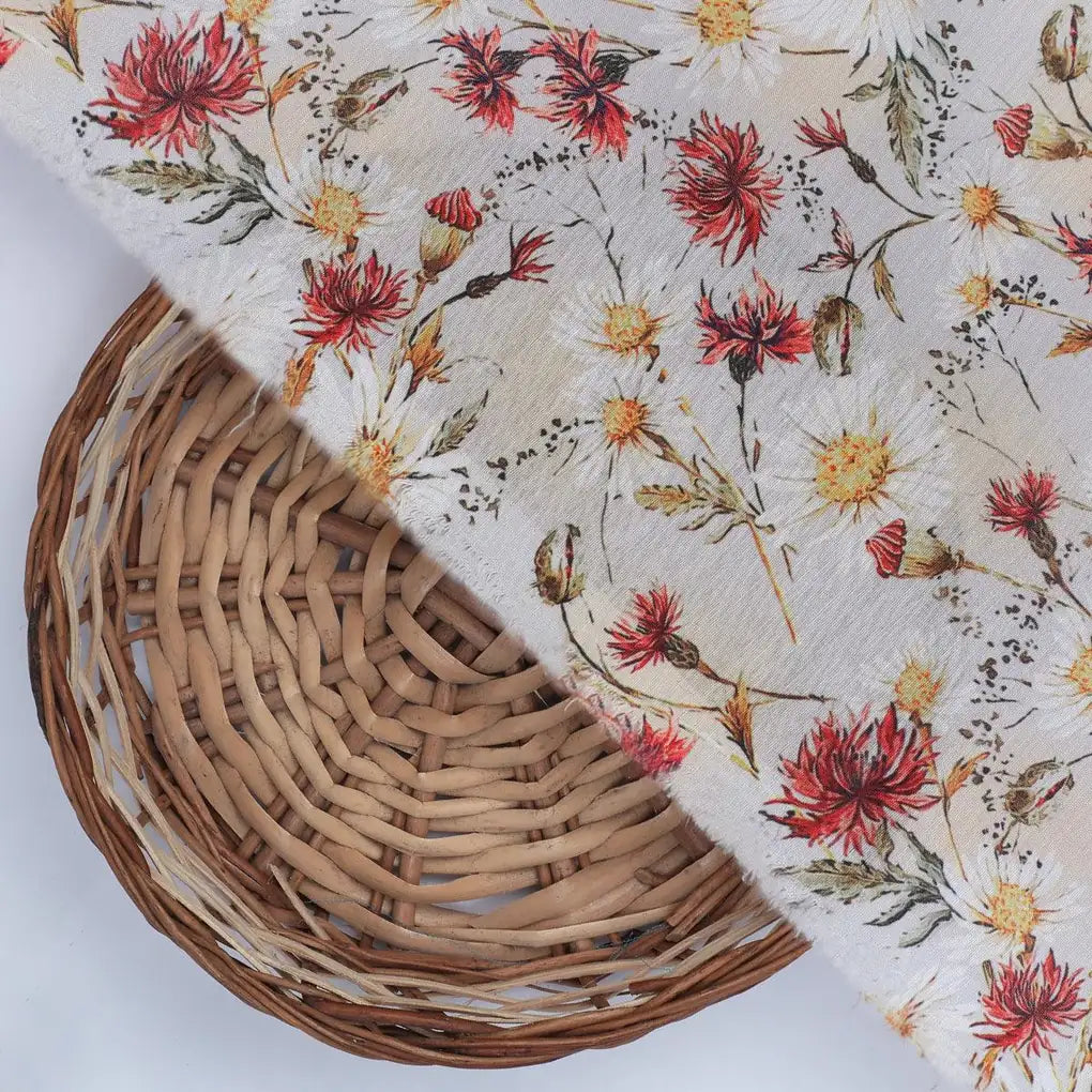 Daisy Branch Of White Flower Digital Printed Fabric - Poly Muslin – mu 0 ta06071 110 daisy branch of white flower digital printed fabric poly muslin 2
