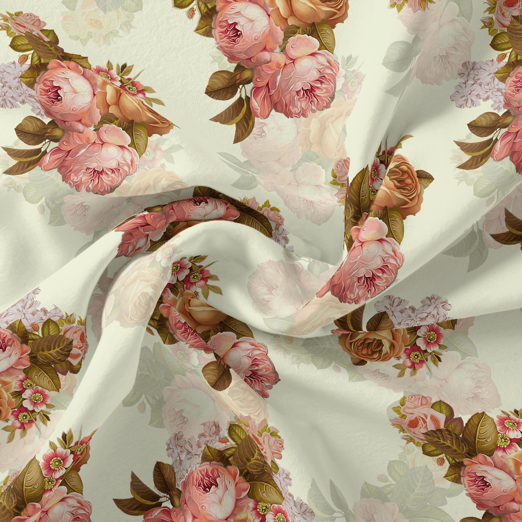 Beautiful Floral Golden Roses With Shiny Digital Printed Fabric - Poly Muslin - FAB VOGUE Studio®