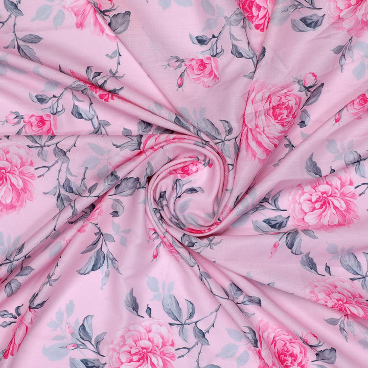 Pink Rose Allover Digital Printed Fabric - Muslin - FAB VOGUE Studio®
