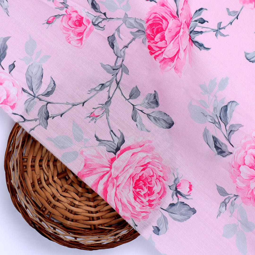 Pink Rose Allover Digital Printed Fabric - Muslin - FAB VOGUE Studio®