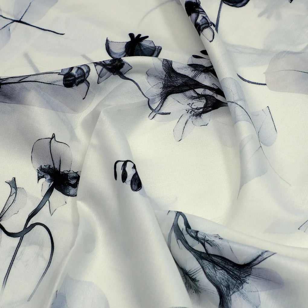 Black Floating Flowers Digital Printed Fabric - Muslin – mu 0 ta06256 110 black floating flowers digital printed fabric muslin 1