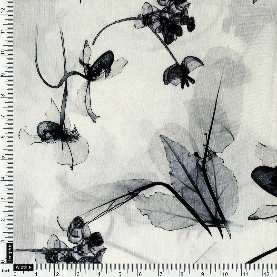 Black Floating Flowers Digital Printed Fabric - Muslin - FAB VOGUE Studio®