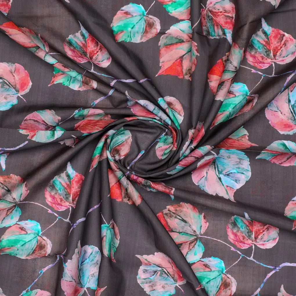 Colourful Floating Leaves Digital Printed Fabric - Poly Muslin – mu 0 ta06549 110 colourful floating leaves digital printed fabric poly muslin 1