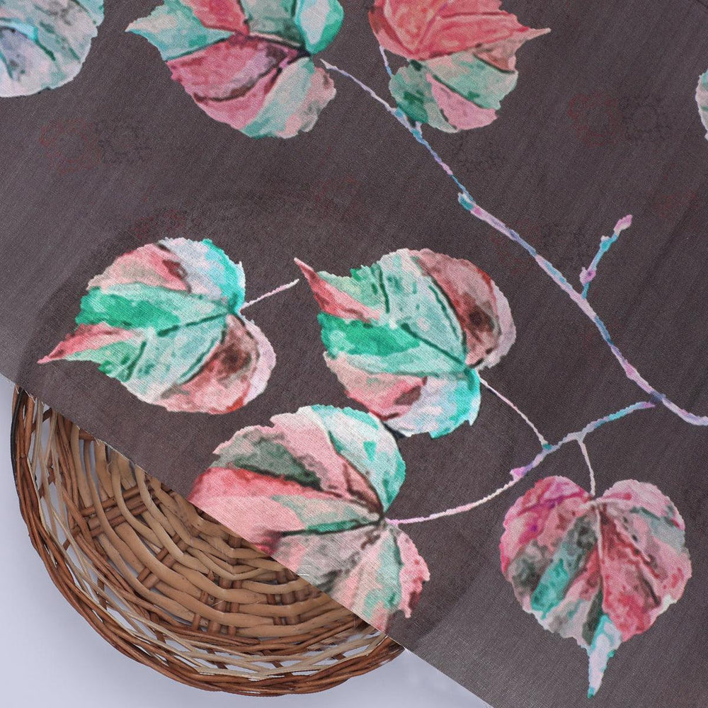 Colourful Floating Leaves Digital Printed Fabric - Poly Muslin - FAB VOGUE Studio®