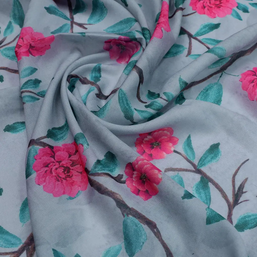 Pink Flower And Branch Digital Printed Fabric - Poly Muslin – mu 0 ta06641p4 110 pink flower and branch digital printed fabric poly muslin 3