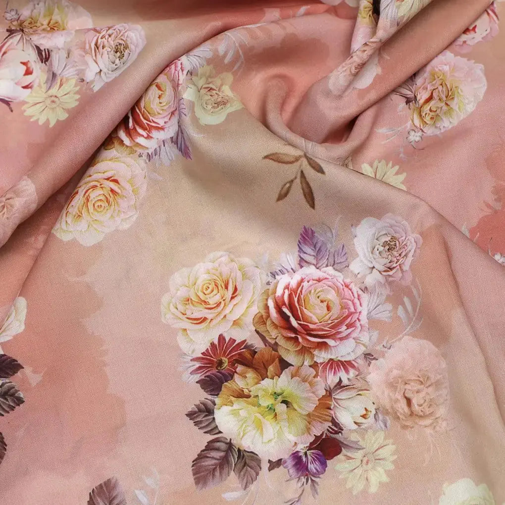 Realistic Flower Bunch Digital Printed Fabric - Muslin – mu 0 ta06655 110 realistic flower bunch digital printed fabric muslin 1