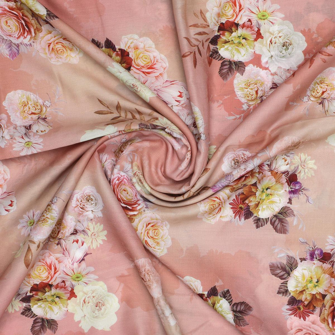 Realistic Flower Bunch Digital Printed Fabric - Muslin - FAB VOGUE Studio®
