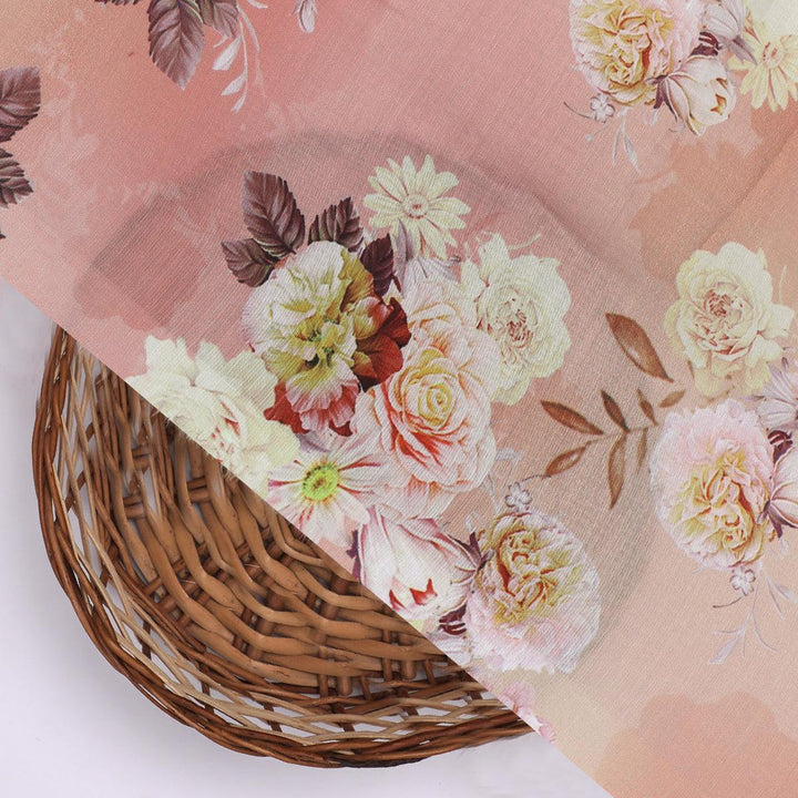 Realistic Flower Bunch Digital Printed Fabric - Muslin - FAB VOGUE Studio®