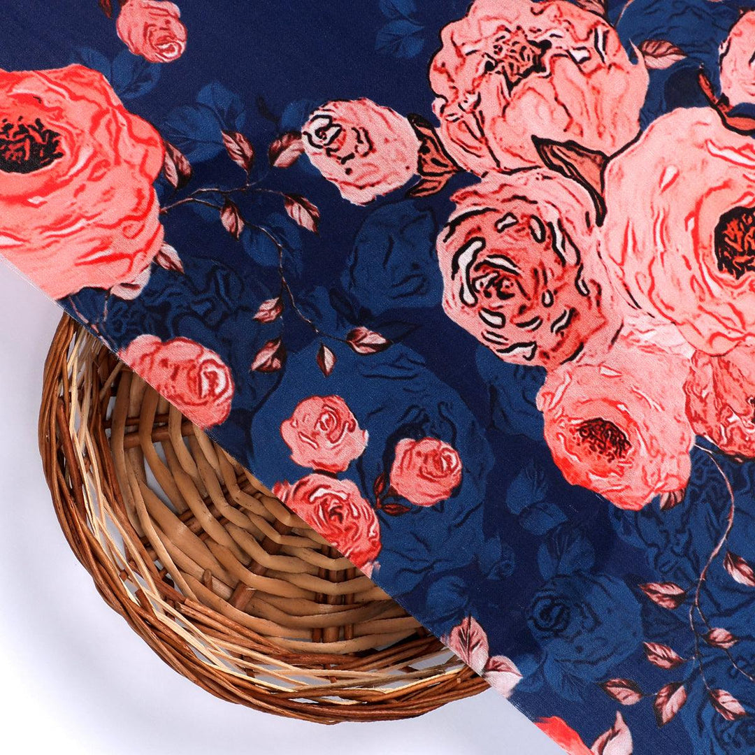 Redish Floral Repeat Digital Printed Fabric - Muslin - FAB VOGUE Studio®
