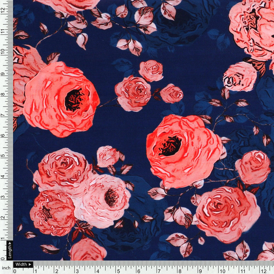 Redish Floral Repeat Digital Printed Fabric - Muslin - FAB VOGUE Studio®