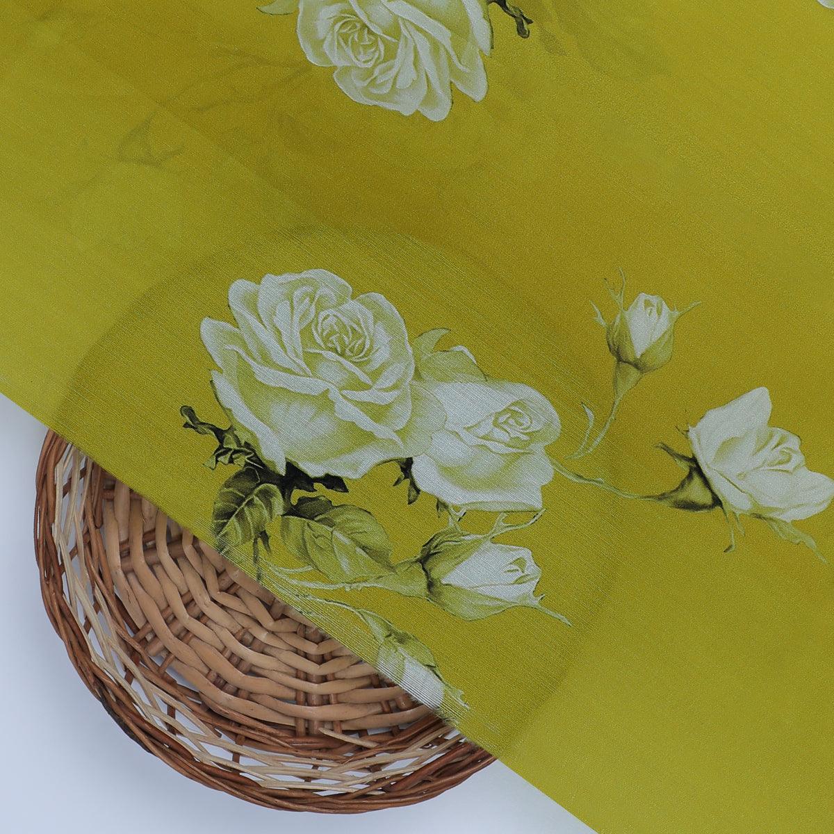 Lemon Yellow Flower Allover Digital Printed Fabric - Muslin - FAB VOGUE Studio®